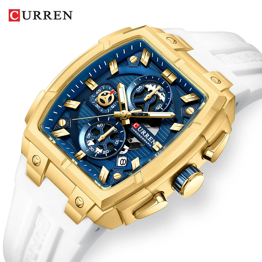 

Мужские кварцевые часы CURREN 8488, многофункциональный хронограф, календарь, светящиеся стрелки, водонепроницаемые, силиконовый ремешок, спортивные повседневные часы для мужчин