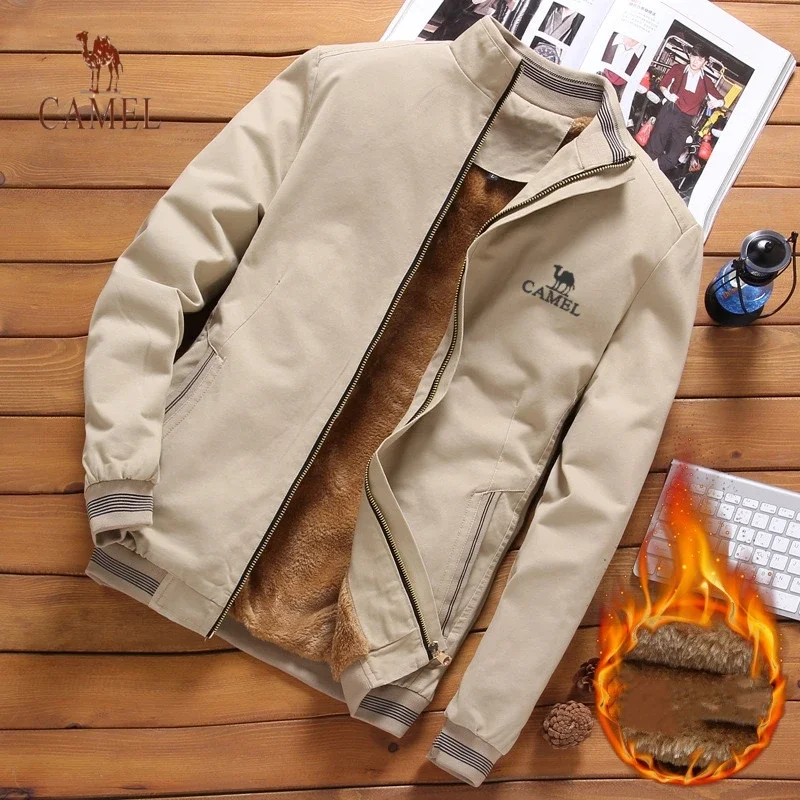 Autumn And Winter New Men's Fashion Aviator Jacket Fleece Thickened Warm Baseball Jacket Solid Color Zipper Large Size Top M-5XL