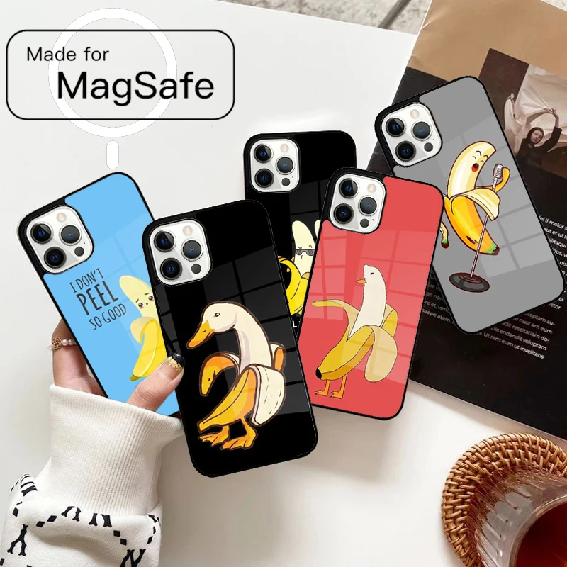الميمات الكرتون مضحك الموز لينة المغناطيسي قضية الهاتف آيفون 17 الهواء 16e 12 13 14 15 برو ماكس Magsafe غطاء لاسلكي #1