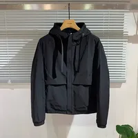 2024 Winter New Men's Solid Color Workwear Coat Trendy Korean Style Hooded Versatile Cropped Slims Smooths Silhouette Jacket
