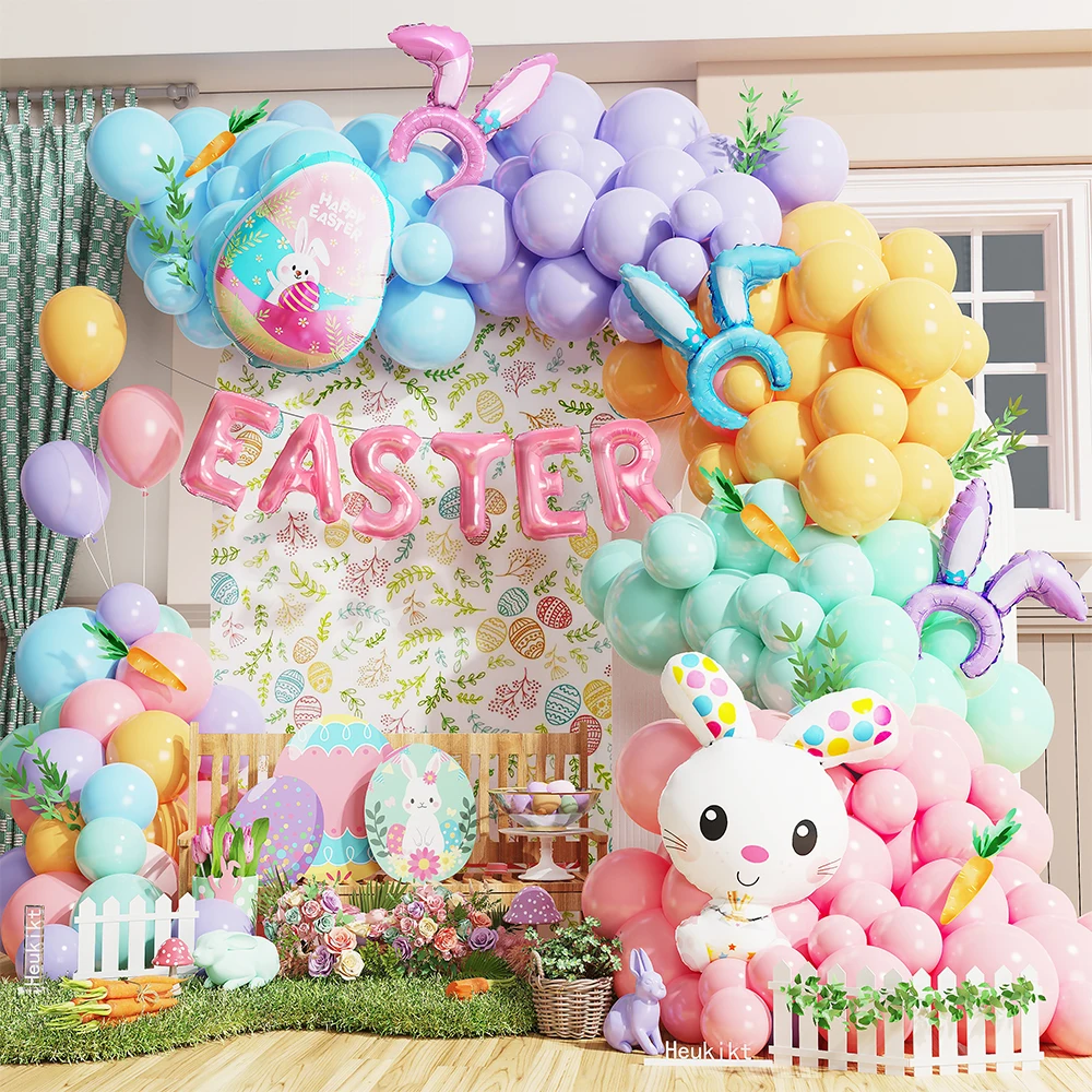 

Easter Balloons Garland Kit Pastel Purple Blue Arch Set Bunny Ear Egg Rabbit Foil Ball Baby Shower Birthday Party Decorations