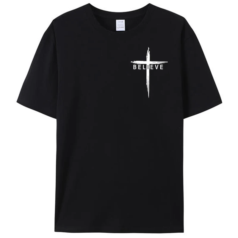 

Believe In Christian Cross Jesus Christ Christians Women Men's T-Shirt Clothing Graphic Tee Novelty Gift O-Neck Shirts