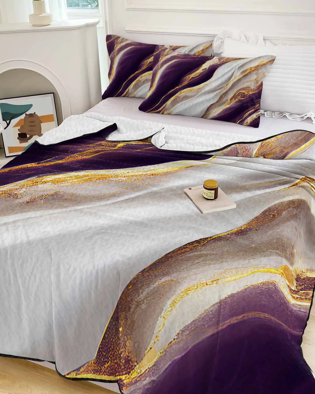 

Marble Texture Purple Cooling Blankets Air Condition Comforter Lightweight Summer Quilt for Bed Breathable Soft Thin Quilt