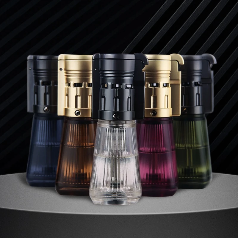 HONEST grande capacité chambre à gaz transparente coupe-vent Jet trois flammes gaz Butane torche briquet extérieur Portable allume-cigare