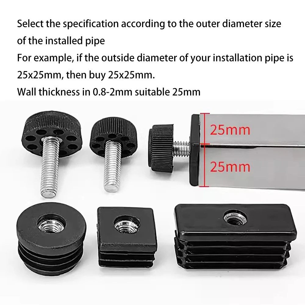 1pc Plastic Metal Square Tube Insert Kit Adjustable Levelling Feet Black Furniture Adjustable Feet Nut Pipe Plug Supporting