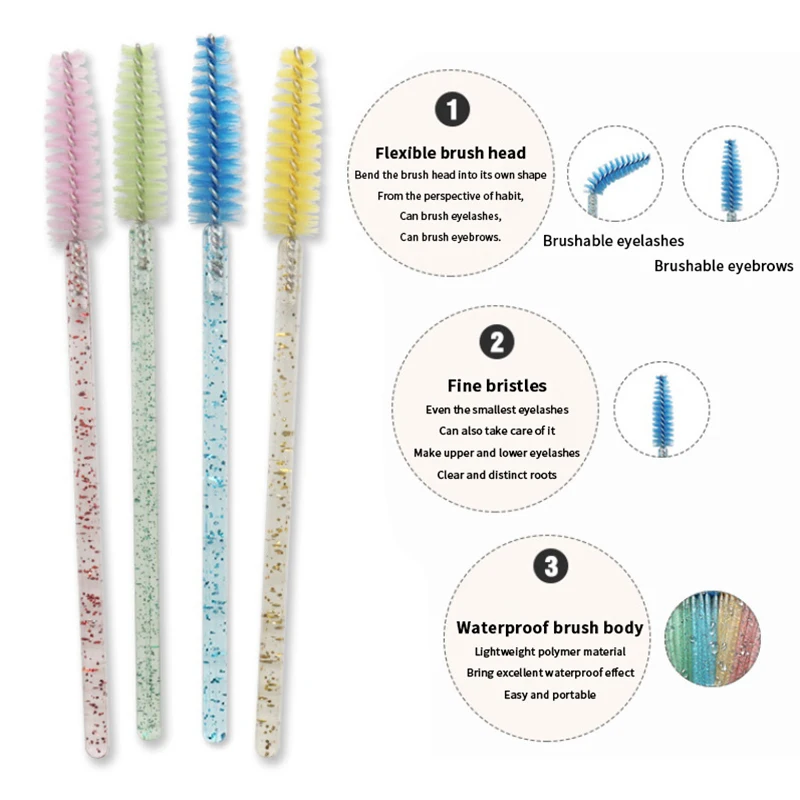 Disposable Crystal Eyelashes Brush Comb 50/100Pcs Eye Lashes Extension Mascara Wands Makeup Professional Makeup Beauty Tool