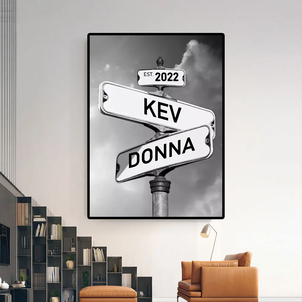 

Customize Poster Names/Dates Intersection Street Sign Canvas Painting Anniversary Home Decor Pictures Custom Gifts For Family