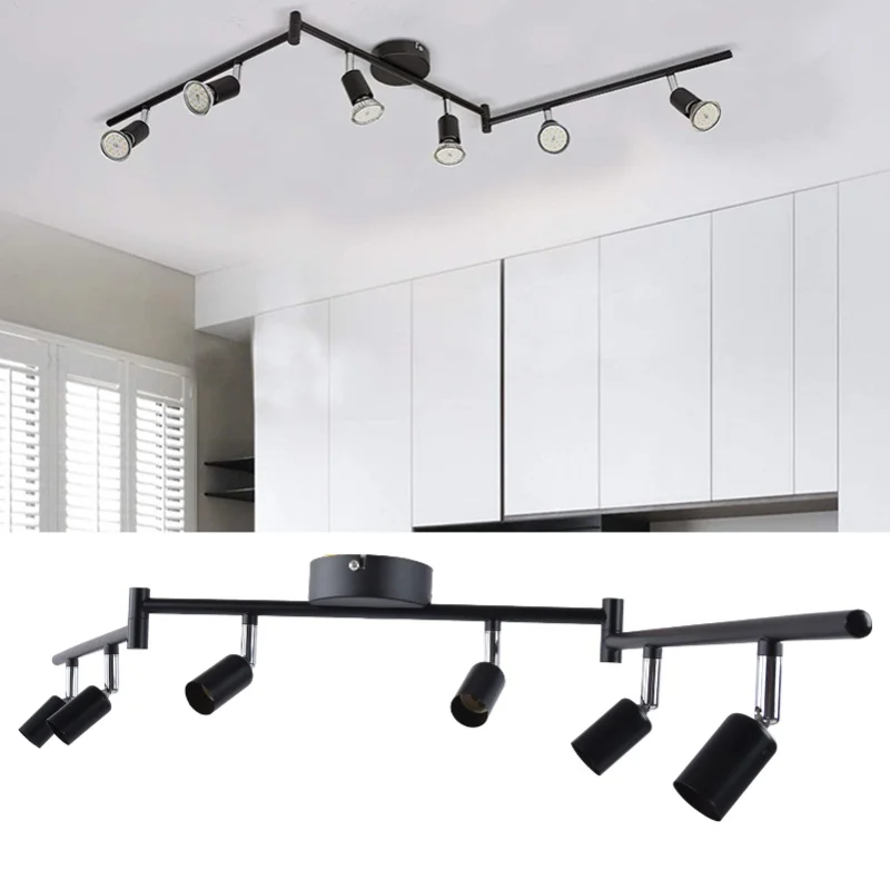 

Track Lighting Kit Rotatable Lamp Head 6 Way Ceiling Spotlight GU10 Base Socket 85-265V