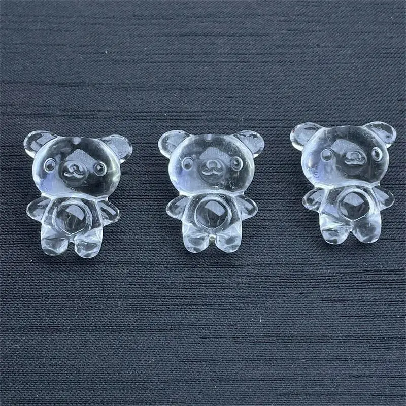 3PCS Natural Clear Quartz Bear Carving Pendant Healing Reiki DIY Jewelry Accessories Holiday Gift 24MM