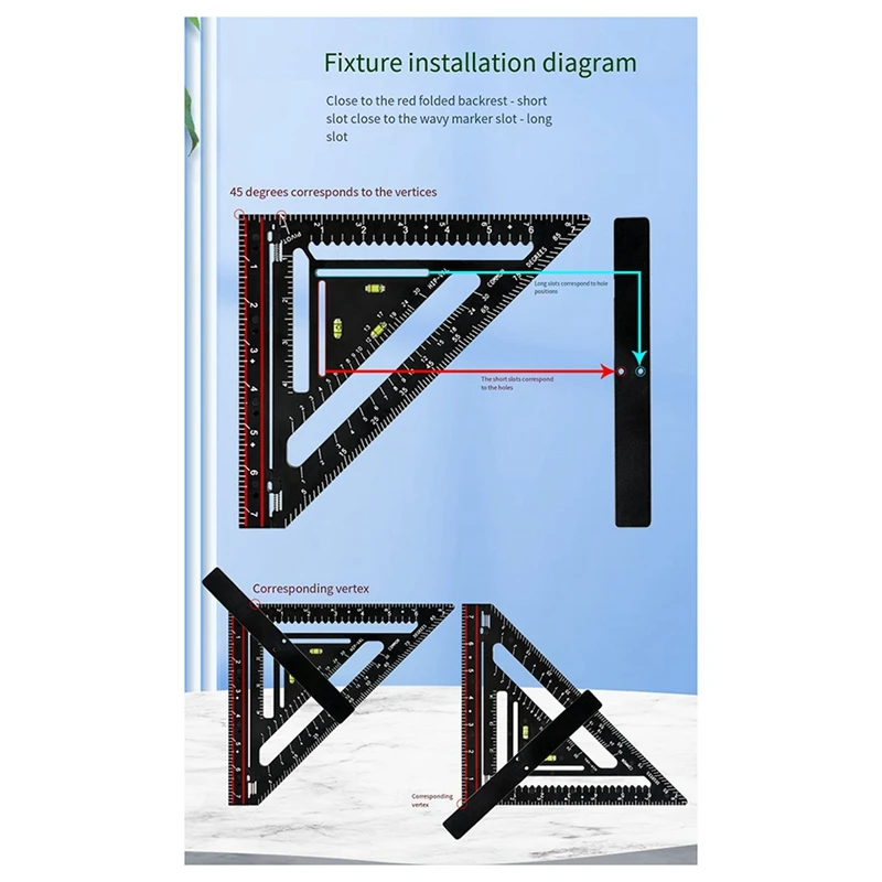 Driehoeksliniaal voor houtbewerking, markeringsliniaal, multifunctioneel opvouwbaar meetinstrument voor 45- en 90-graad lay-out