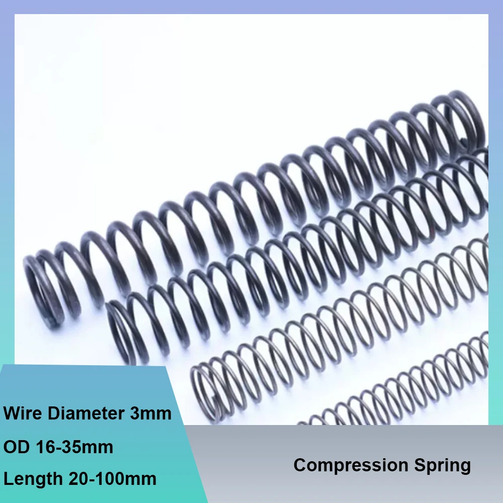 10Pcs Wire Diameter 3mm Spring Compression Springs Outer Diameter 16-35mm Length 20-100mm Shock Absorption Cylinder Coil Spring