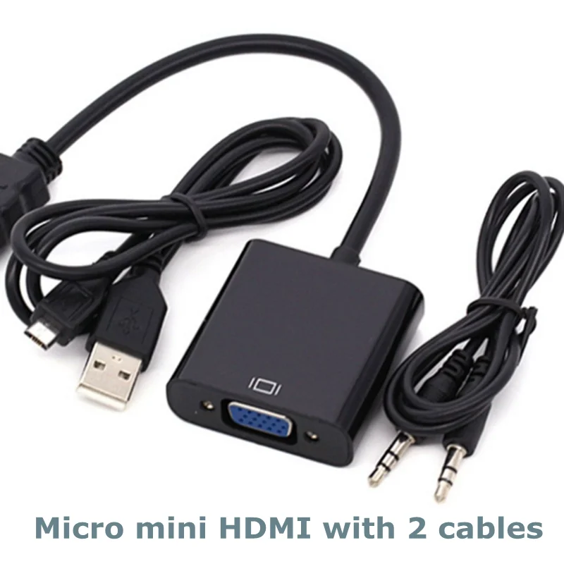 For PC HDTV Projectors or Tablet Displays DVI 24+1 Micro Mini HDMI compatible to VGA Converter Cable 1080P, With Powered Audio，