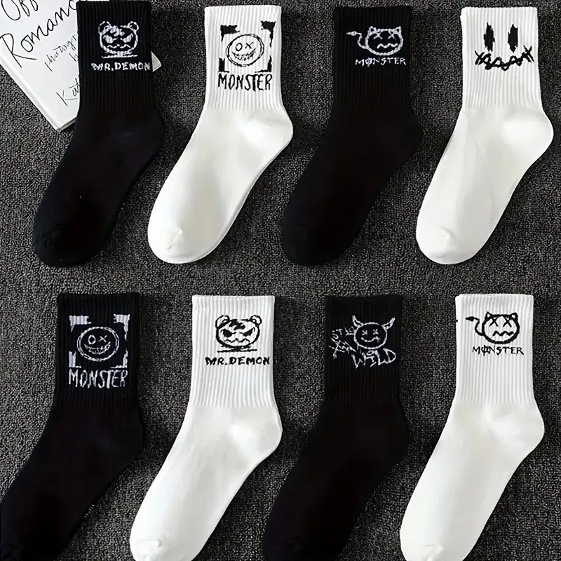 5/10 Paar Männer Frauen Graffiti Bedruckte Socken Street Style Weiche Bequeme Schweißabsorbierende Atmungsaktive Paar Sport Freizeitsocken – Detail 7