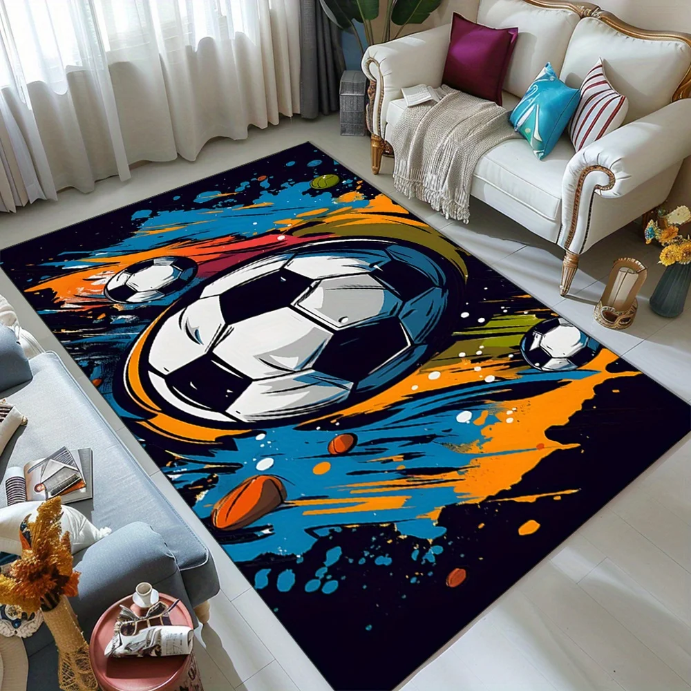 Soccer-Themed Area Rug – Vibrant Football Print, Crystal Velvet, Large Size, Perfect for Living Room, Game