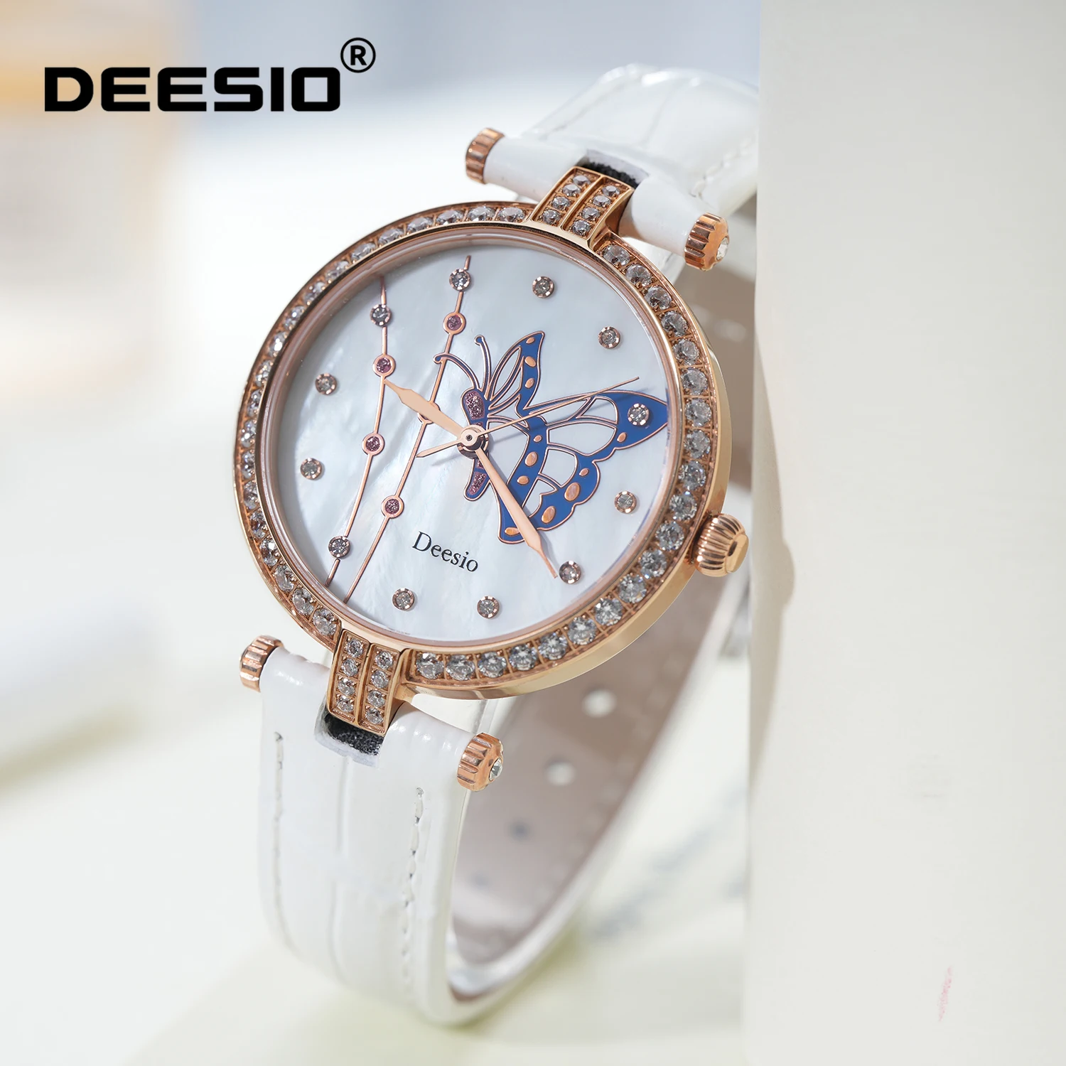 

Deesio Women's Watch Japanese Quartz Movement Butterfly Shell Dial Crystal Rhinestone Stainless Steel Fashion Wristwatch Gift