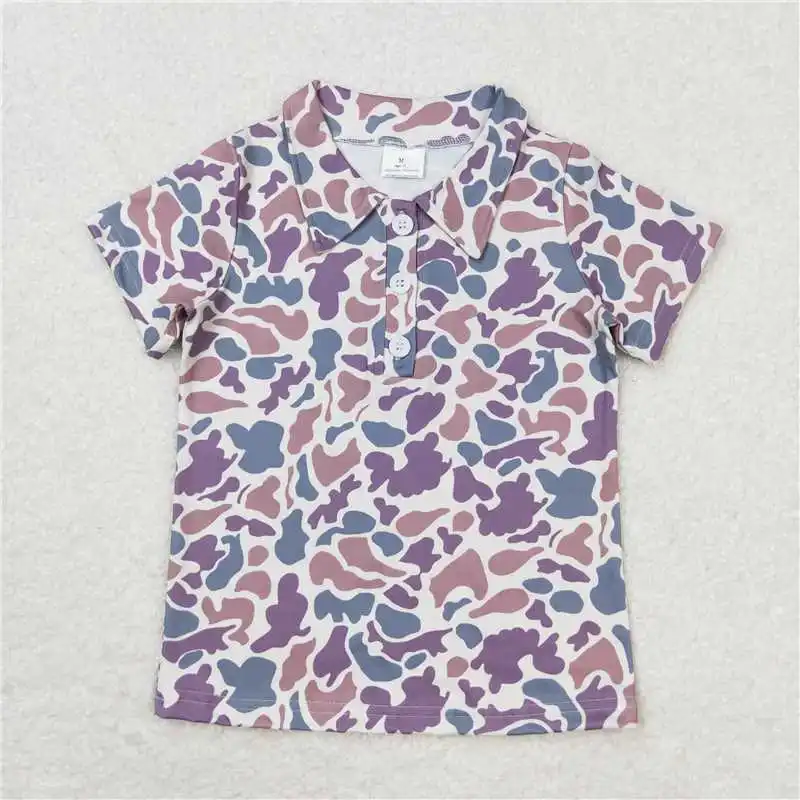 Wholesale summer t-shirt western boutique children clothing Baby Boys Sibling Brother Camo Short Sleeve Buttons Tee Shirts Tops