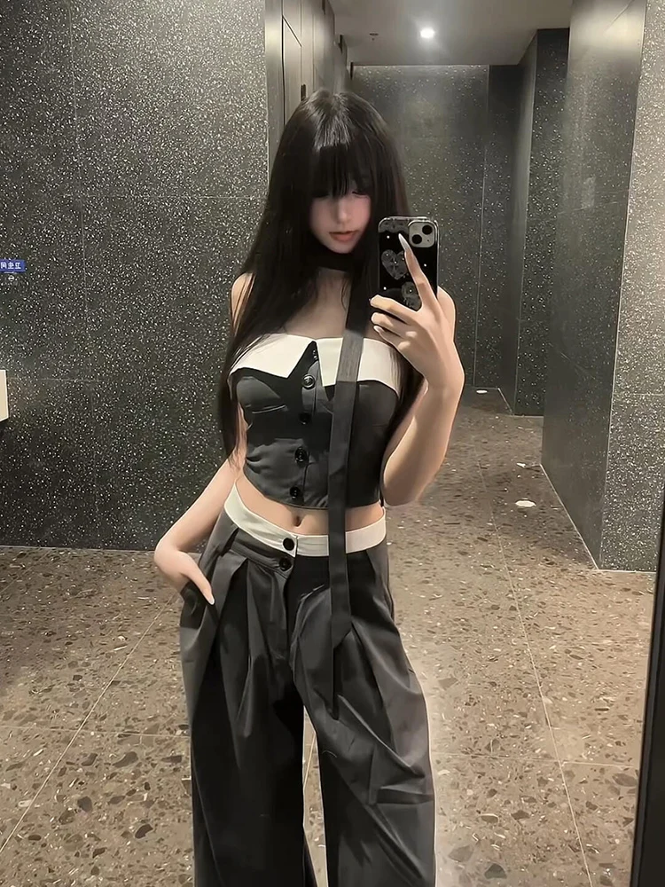 

Sexy Hot Girl Strapless Set Women's Summer Anti-Aging Ootd Elegant Lady Outfit Whole Set Absolutely Beautiful Two-Piece Set