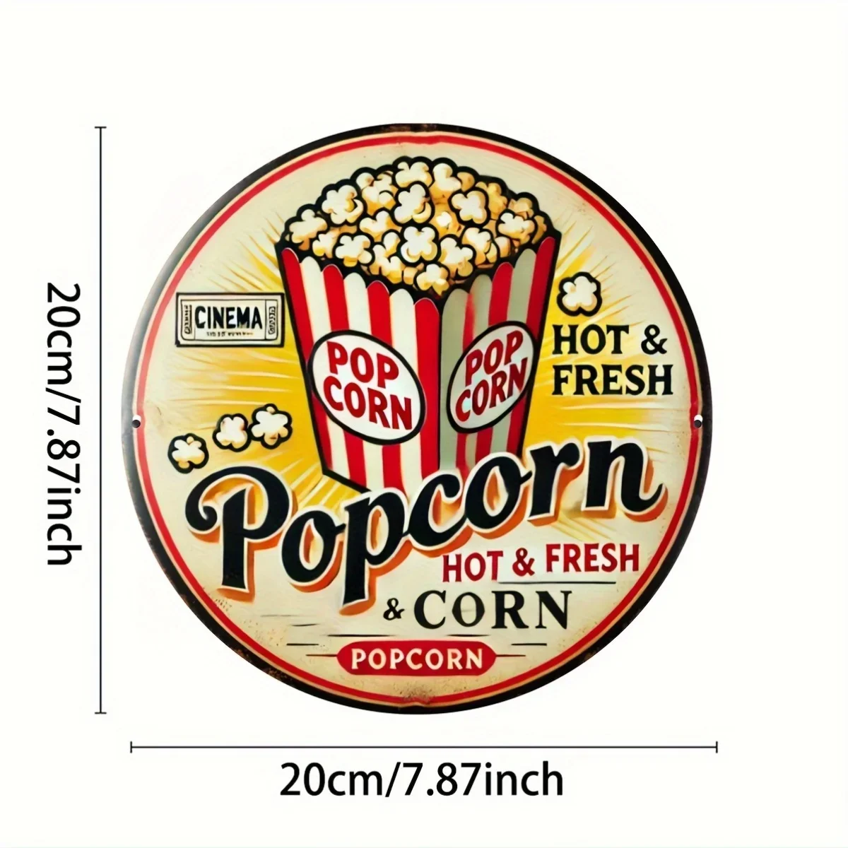 1pc Vintage Popcorn Aluminum Tin Sign, 7.8x7.8 inches, Retro Cinema Decor for Bar, Game Room, Man Cave, Garage, Outdoor