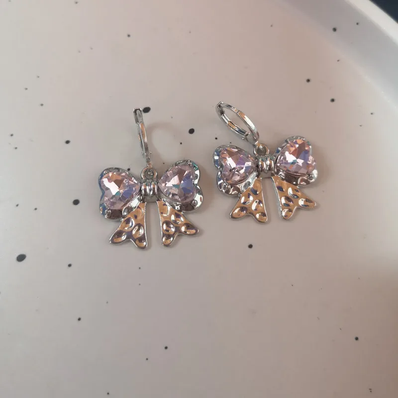 Pendientes de aro de pentagrama coloridos para mujer, estilo Y2K, hebilla de oreja de estrella de cristal rosa de fantasía dulce, accesorios de