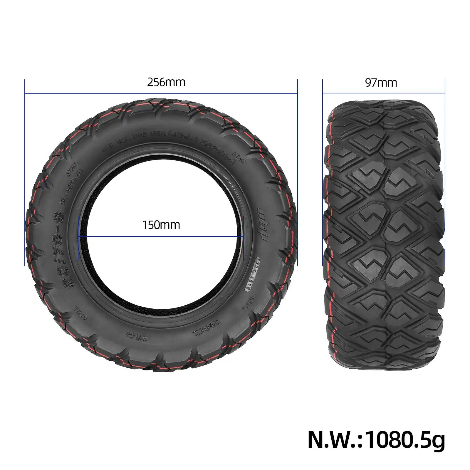 Ulip 11Inch 90/70-6 Off-Road Tubeless Tire for 10-11 Inch Electric Scooters Front with Rear Wheel Anti-skid Widened Tyre Upgrade