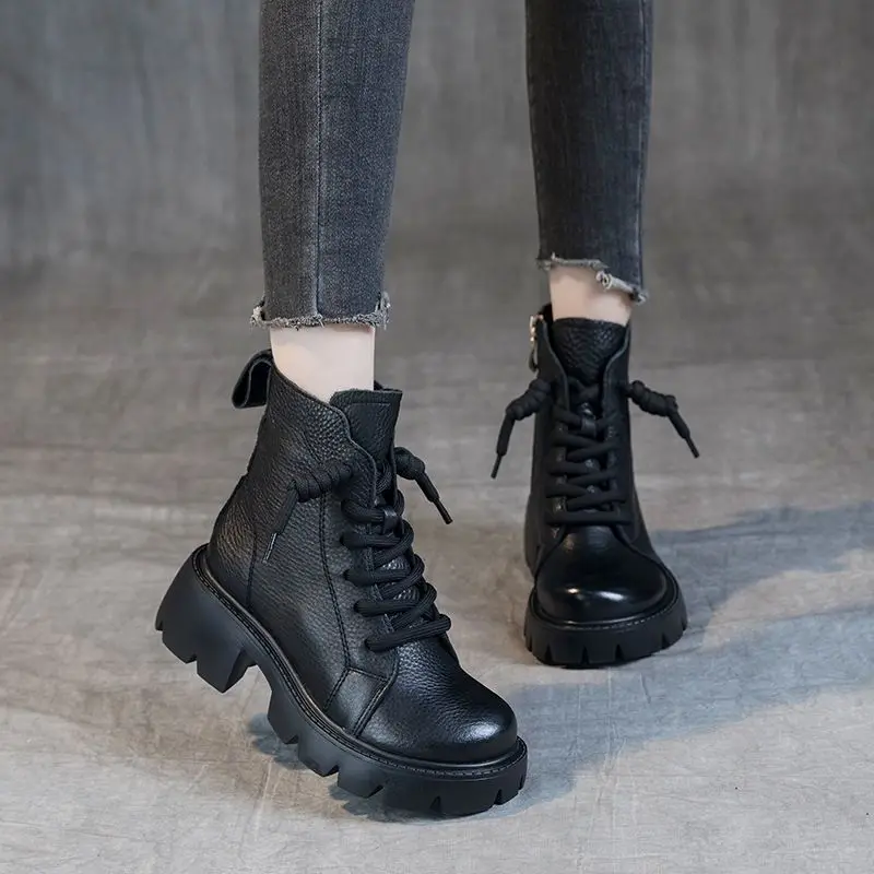 Booties Chunky Footwear Platform Fur Short Shoes for Women Biker Female Ankle Boots Combat Punk Style Trend 2024 Spring Fashion