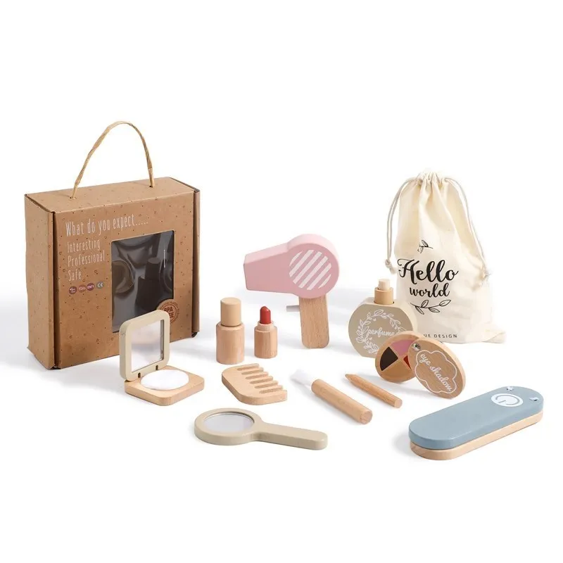 Ensemble de maquillage cosmétique en bois pour filles, jouets de simulation, maison de jeu, princesse, beauté, cadeaux pour enfants