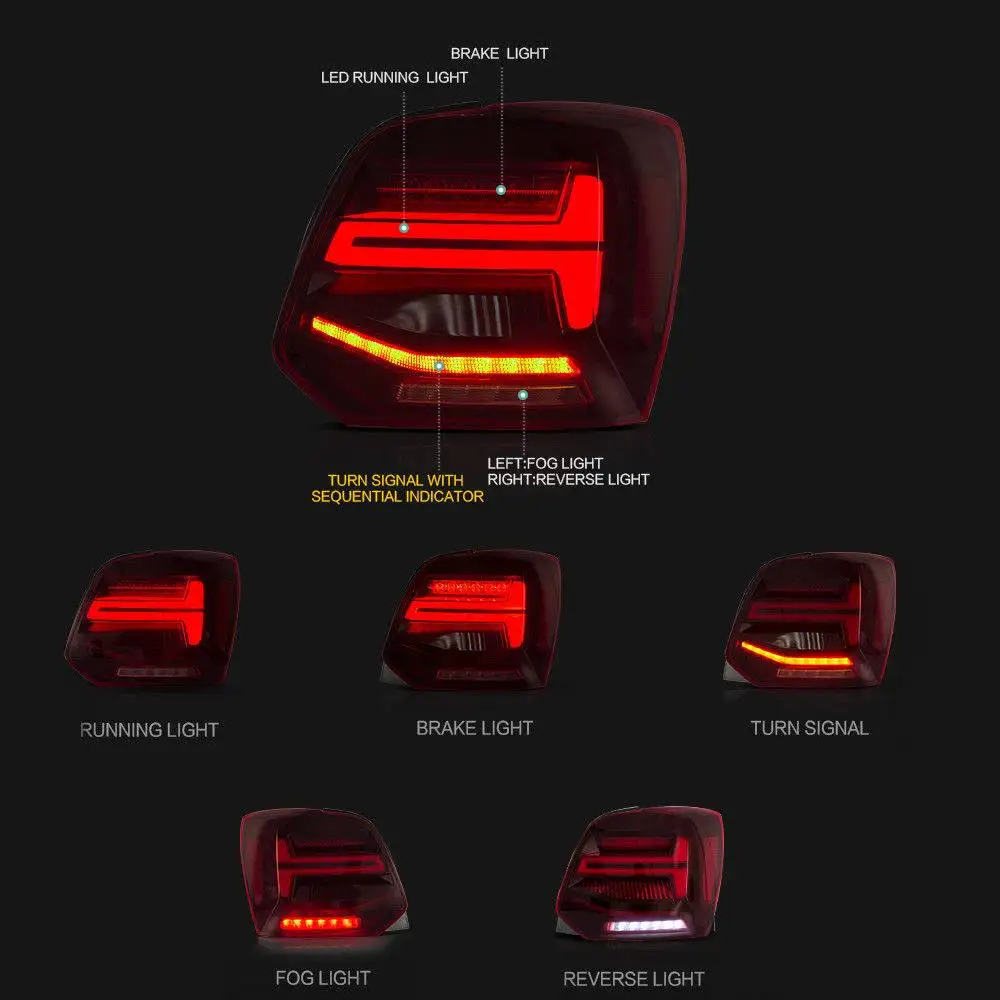 

Intelligent Library 2011-2018 VW Polo Tail Light Assembly Red Tuning Rear Lamp With Running Lights New Condition Car Accessories