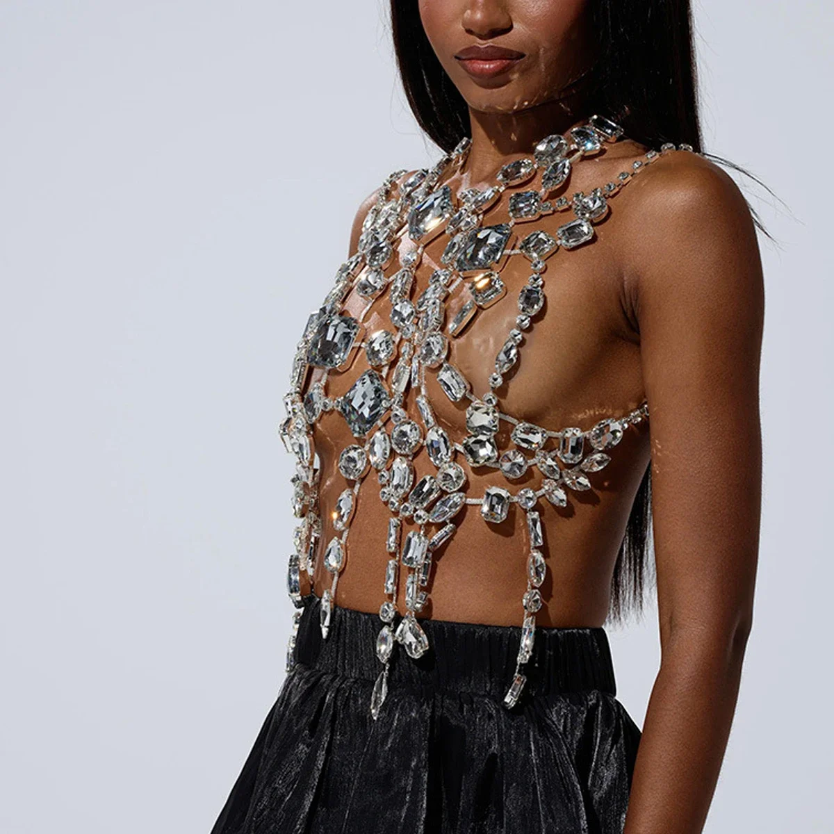 Nightclub Exaggerated Rhinestone Bra Chain Top Sexy Accessories Rave Hot Geometric Crystal Body Chain Lingerie Party for Women