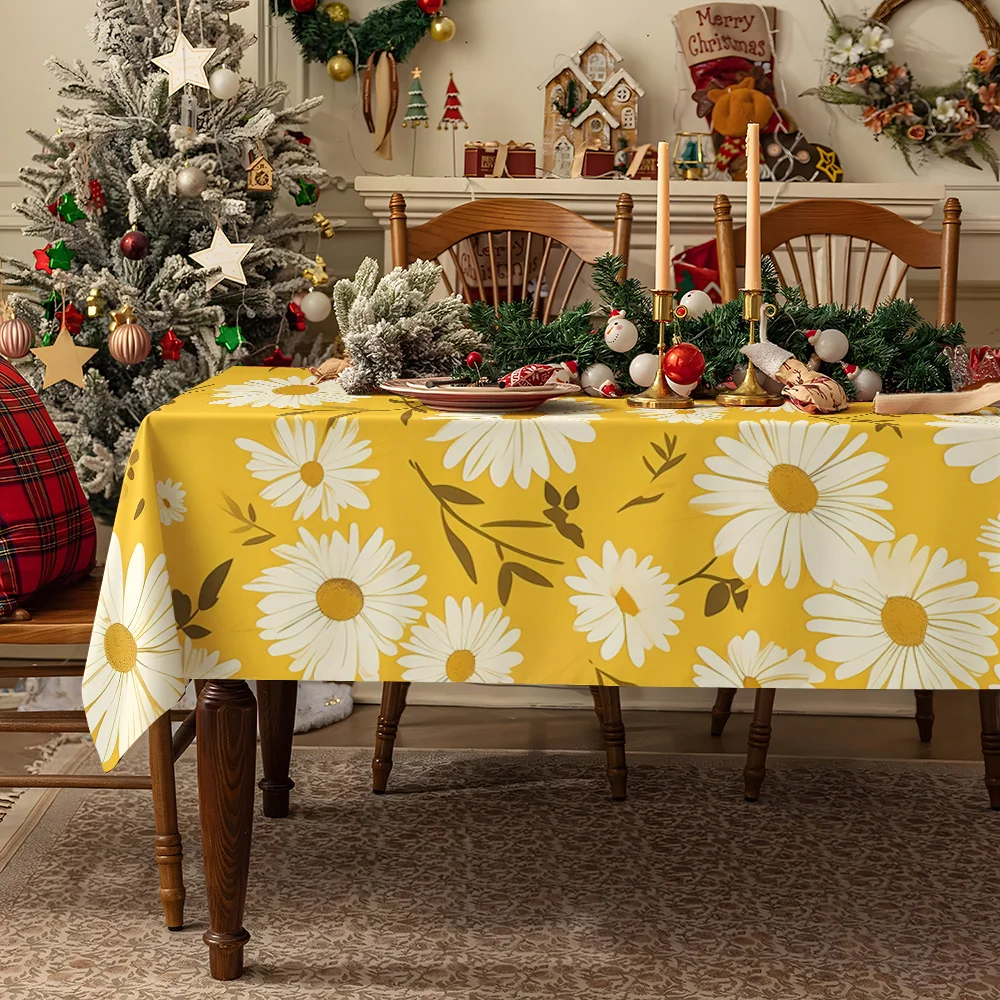 Colorful Floral Green Leave Table Cloth Waterproof Tablecloth Spill Proof Table Cloth, Wipe Clean Table Cloth for Dining Camping