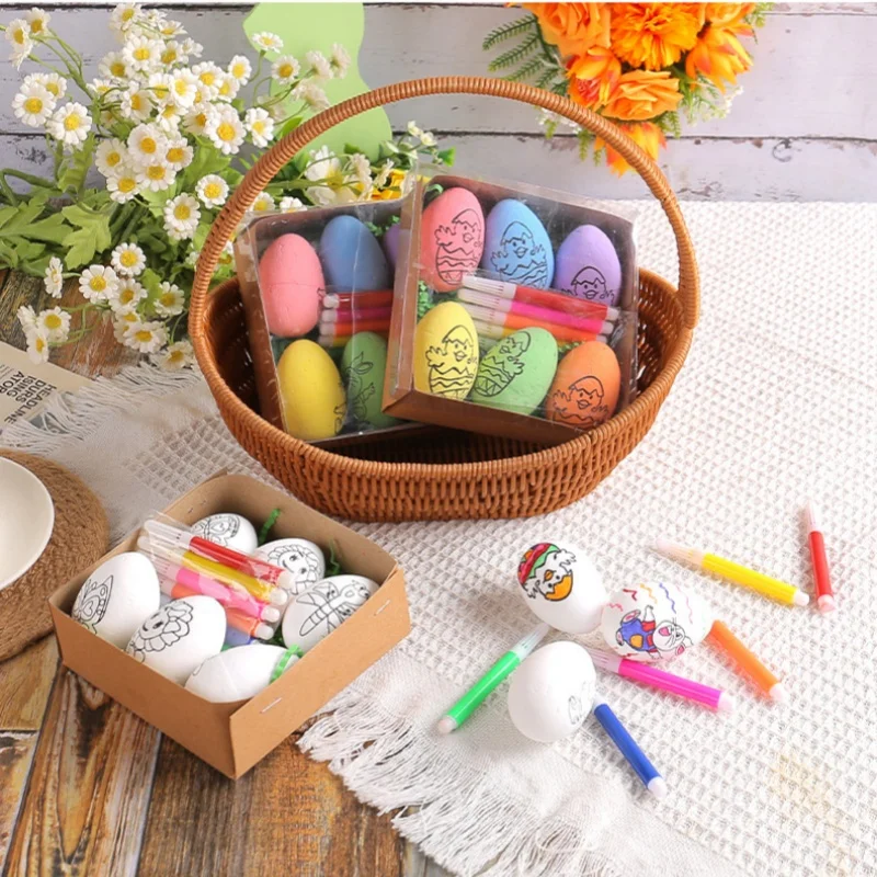 

Foam Easter Egg Set With Colored Pencil Easter Decor for Garden Nest Fake Eggs DIY Craft Kids Gift Favor Home Easter Party Decor