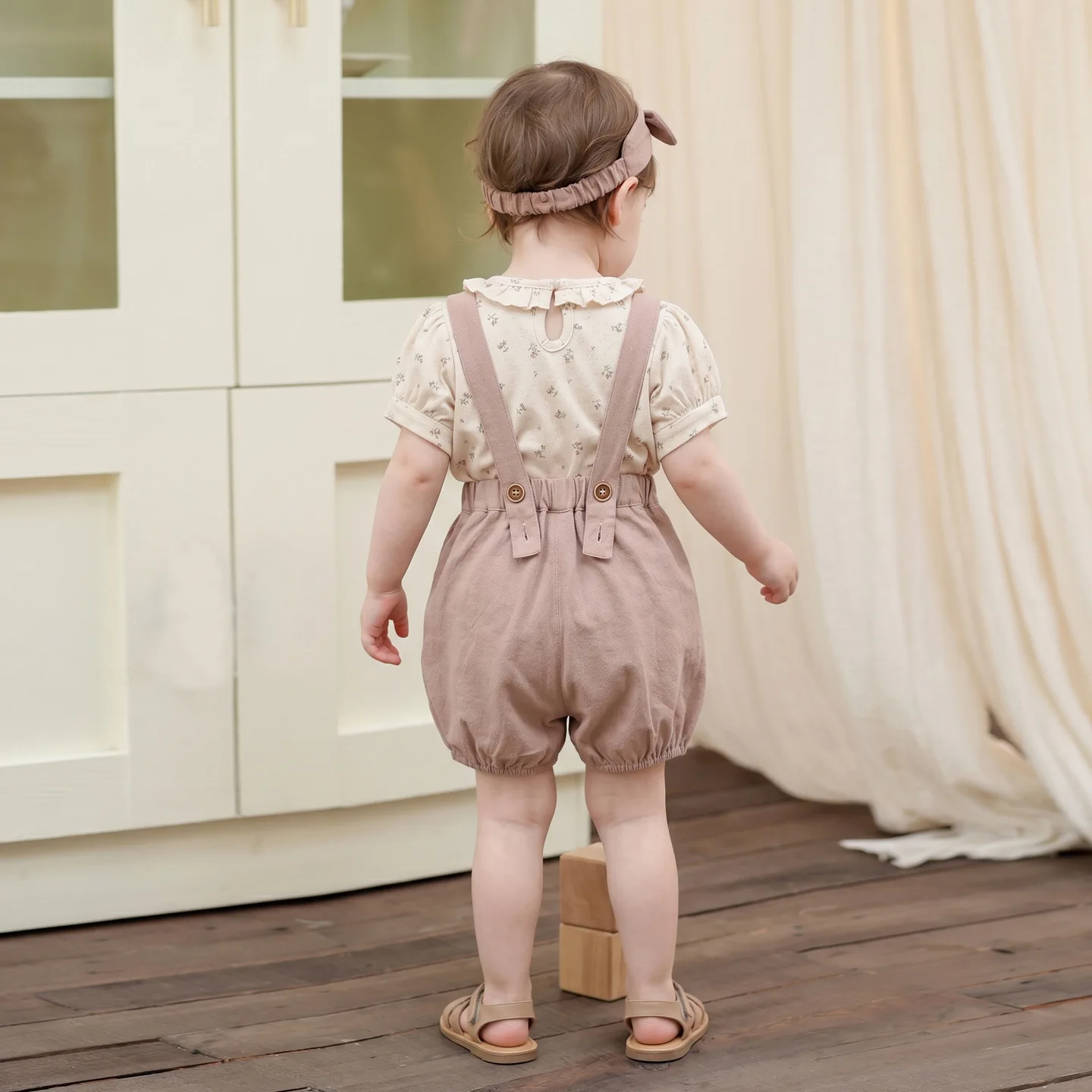 Baby Suit, Summer New Baby Girl Lace Collar Sweet Foreign Floral Top Girls Overalls Two-piece Set