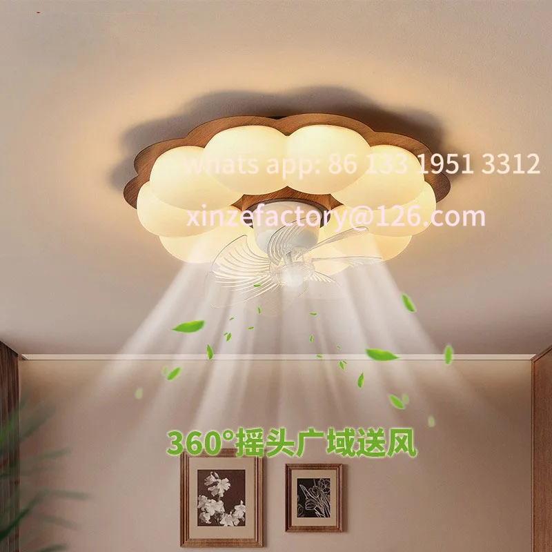 

Customizable French cream wind bedroom ceiling light study children's room walnut shaking head fan lamp 9800