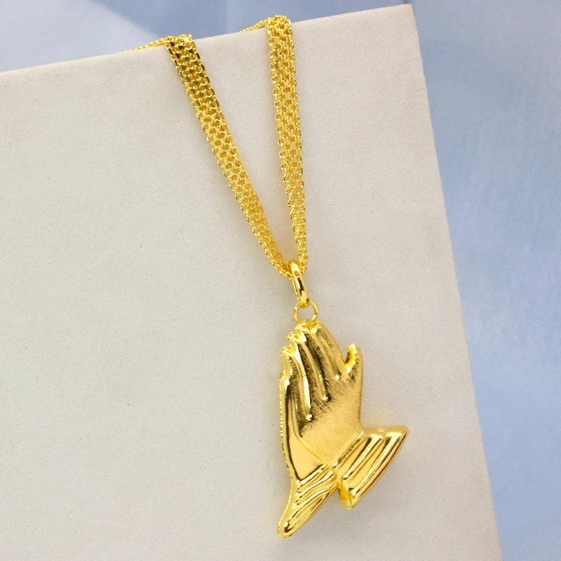 Mens Necklace With Praying Hands Pendant Women High Quality Copper Jewelry Set For Hip Hop Party Daily Wear Anniversary