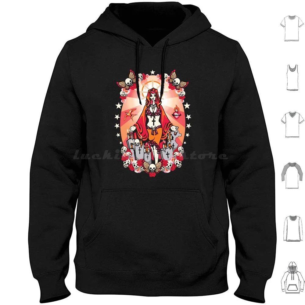 Our Lady Of The Grave Hoodies Long Sleeve Grave Stone Graveyard Day Of The Dead Skull Sugar Skull Our Lady Of