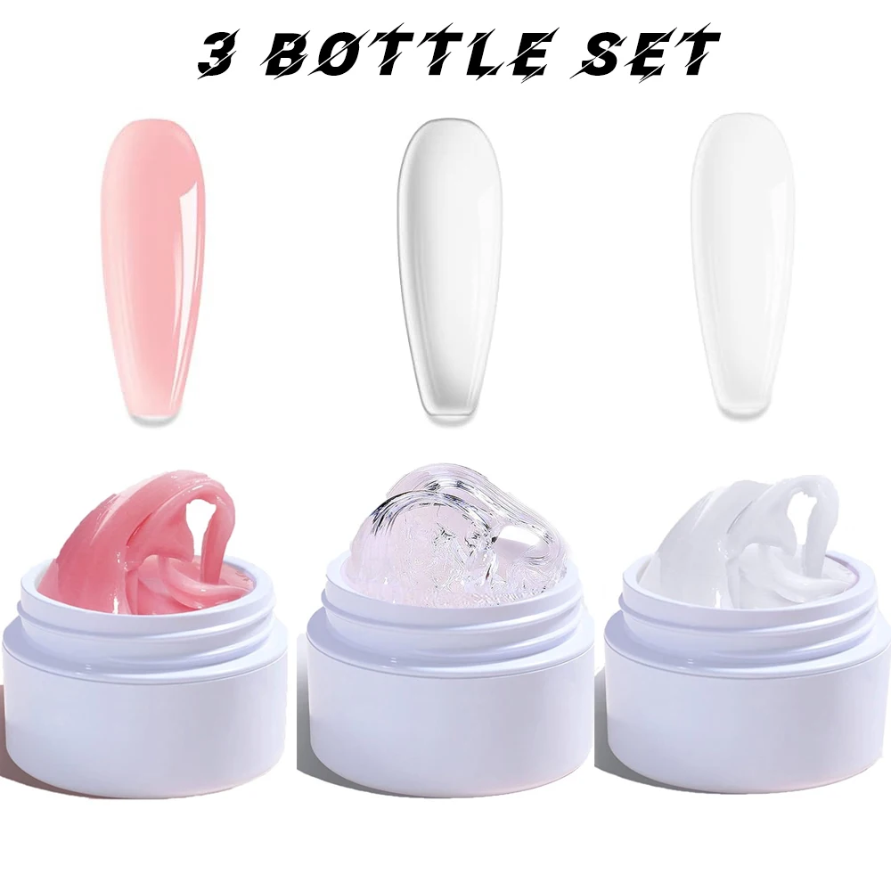 3 Bottles 15ml*3 Solid Builder Gel for Nails Sculpture 3D Gel Nail Poly Extension Gel Builder Pink/Clear/White Easy Extension