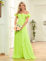 Lucyinlove Elegant Chiffon Yellow Evening Dresses Long A-LINE Off-the-shoulder 2024 Women Simple BridesmaidWedding Party Dress