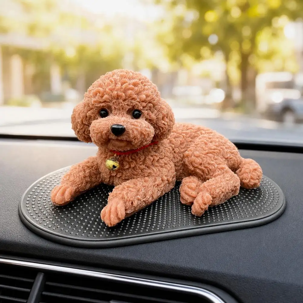 Realistic Doggy Stress Relief Car Dashboard Figurine Car Decorative Silicone Dog Toy with Non Slip Mat Auto Interior Decor Gift