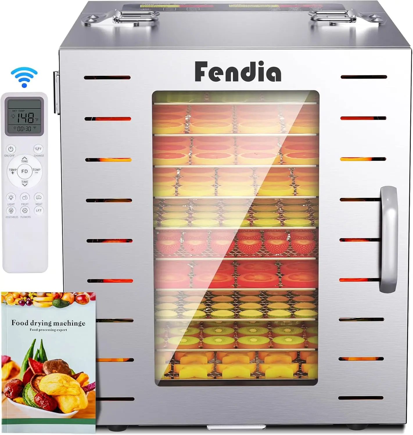 Deshidratador de Alimentos Grande de 10 Bandejas de Acero Inoxidable con Control Remoto, 1000W, Temporizador y Control de Temperatura para Carne Seca, Frutas y Golosinas para Perros