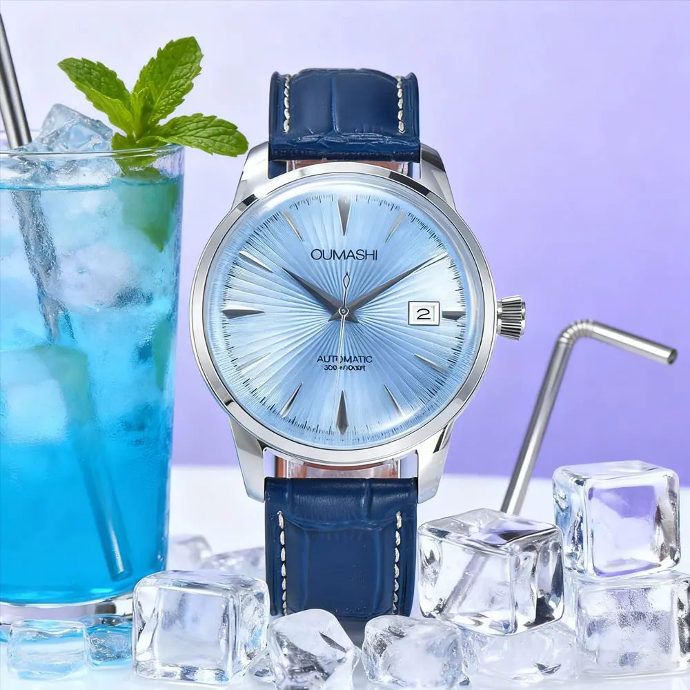 Relógio masculino personalizado de 40mm, relógio mecânico automático com cúpula de vidro mineral, relógio à prova d'água para homens de negócios