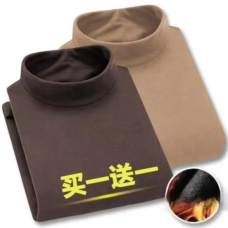 Men's Long Sleeve Thermal Shirt Double Sided Fleece mid Collar Inner Wear Casual Polyester Fabric Warm Top for Autumn Winter