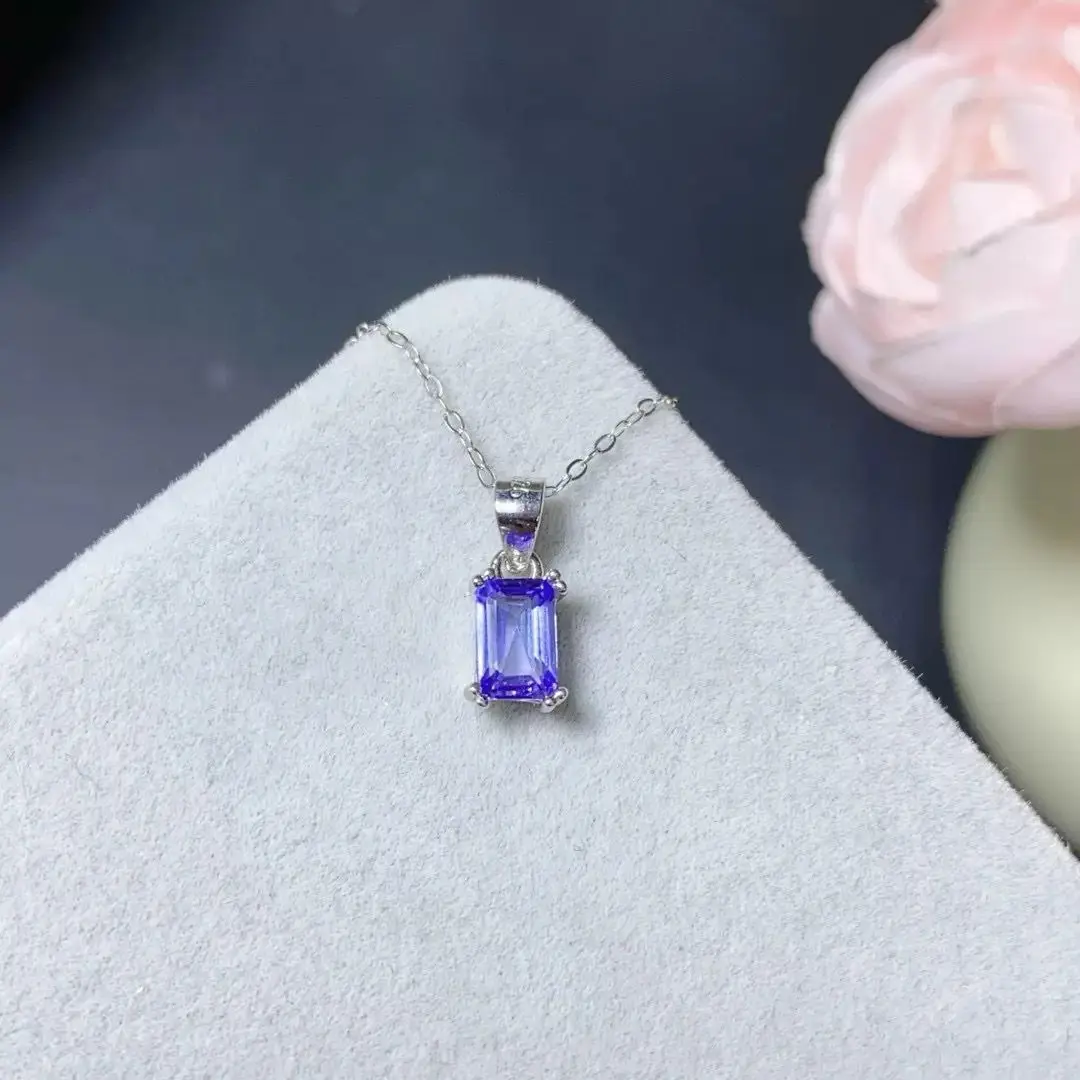 

ZECAA Tanzanite 925 Jewelry Woman Tanzanite Pendant With Natural Tanzanite Gemstone 4*6mm S925 Silver Tanzanite Pendant Jewelry