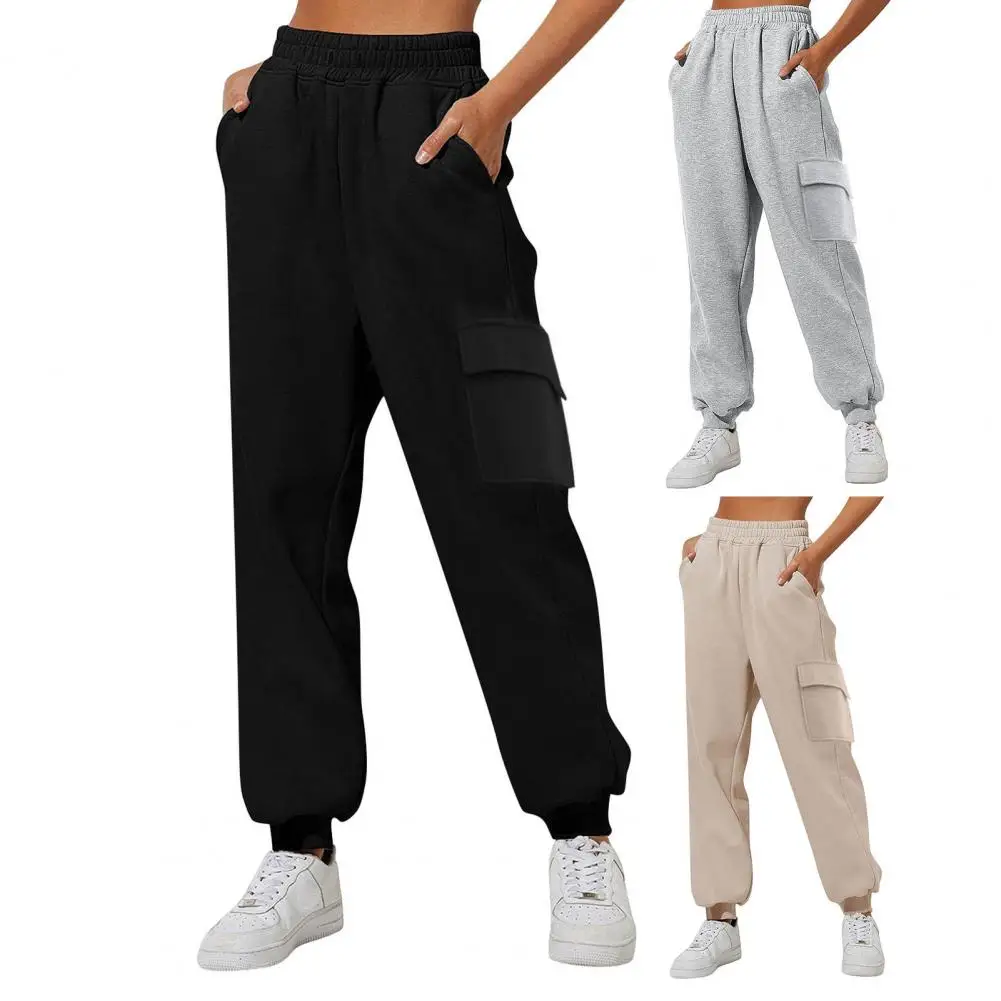 

Women Cargo Pants Elastic Waist Loose Ankle Length Women Trousers Multi Pockets Casual Lady Sports Long Trousers