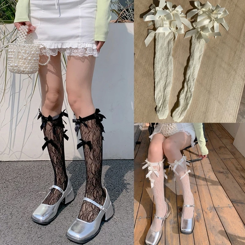 

Women Sexy Calf Stocking Lacing up Knee Socks Knee Length Decors Stockings