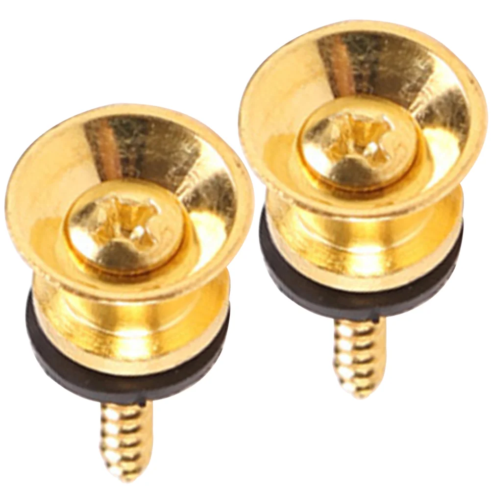 2 Pcs Electric Guitar Strap Buttons Bass Locks for Anti-falling Instrument Buckles Nails Golden