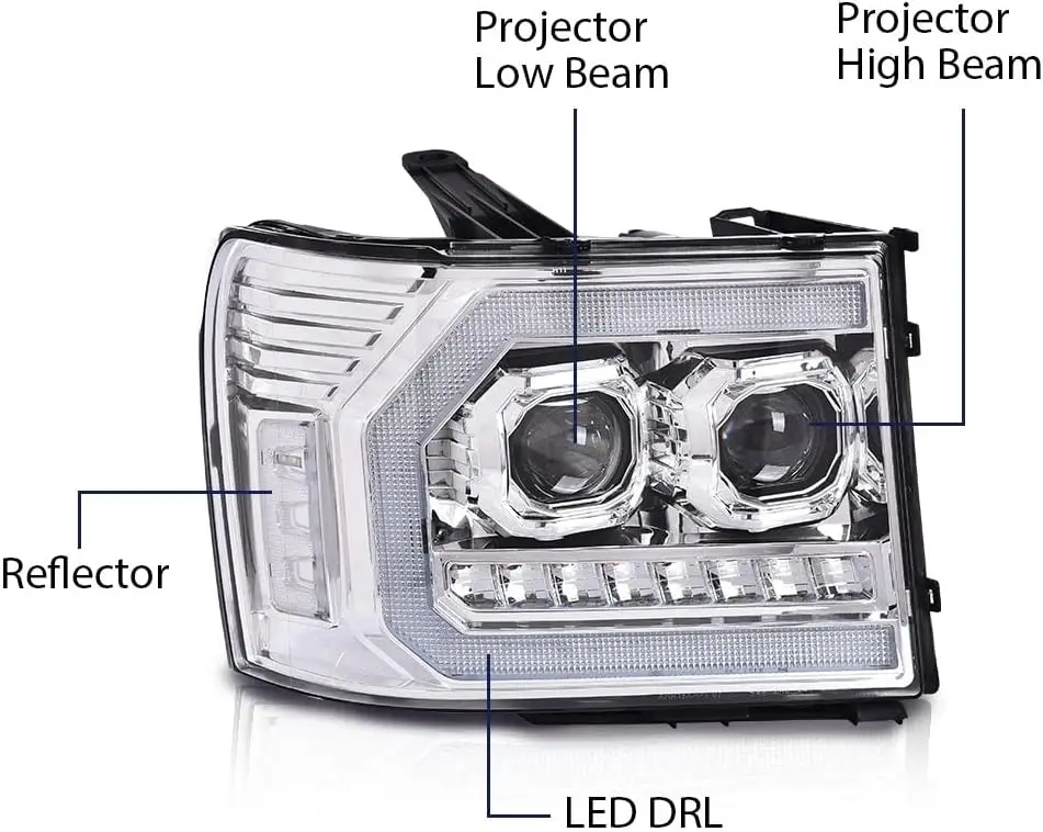 LED DRL หลอดไฟหน้าโปรเจคเตอร์ใช้งานร่วมกับ GMC Sierra 1500 2007-2013/Fit Sierra 2500HD 3500HD 2007-2014 20980241 , 2098024