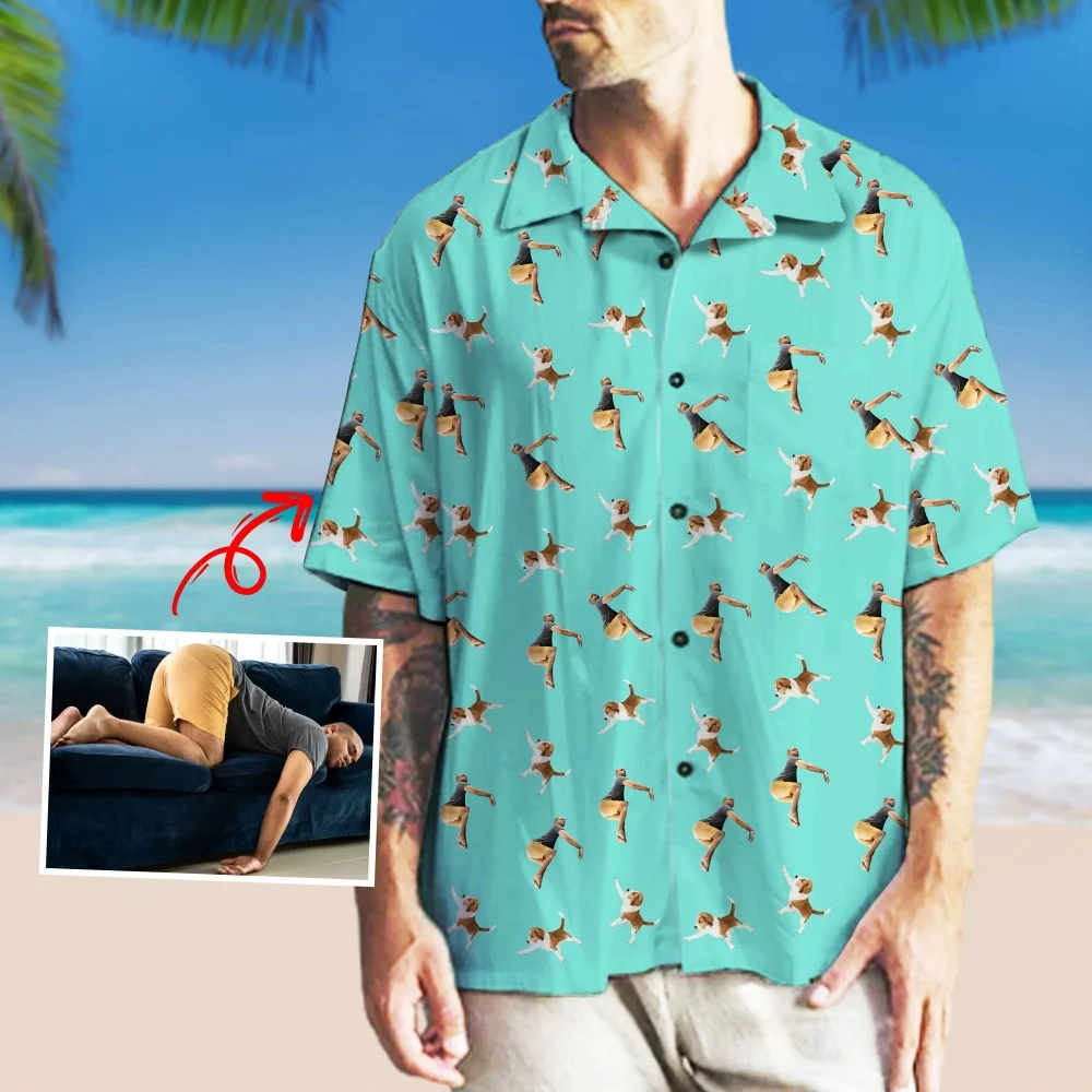 1PC Custom Photo Hawaiian Shirt, Personalized Button Downs Shirt with Photo, Dogs Cats Face Shirts, Bachelor Party Gift, Pets