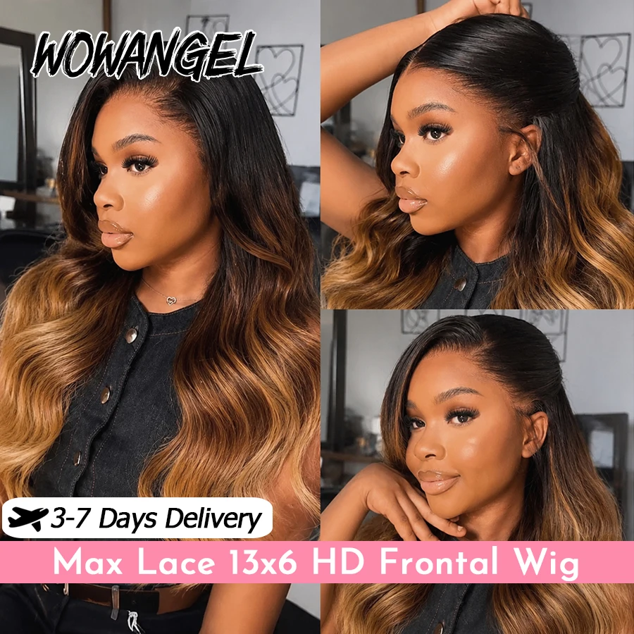 WOWANGEL 13x6 Lace Frontal Wig Raw Human Hair Body Wave Honey Brown Highlight Wig Glueless Lace Front Wig Pre Plucked For Women