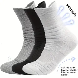 3Pairs/Lot Men's High Elastic Compression Socks Breathable Sports Cycling Tube Socks Moisture Wicking Basketball Stockings