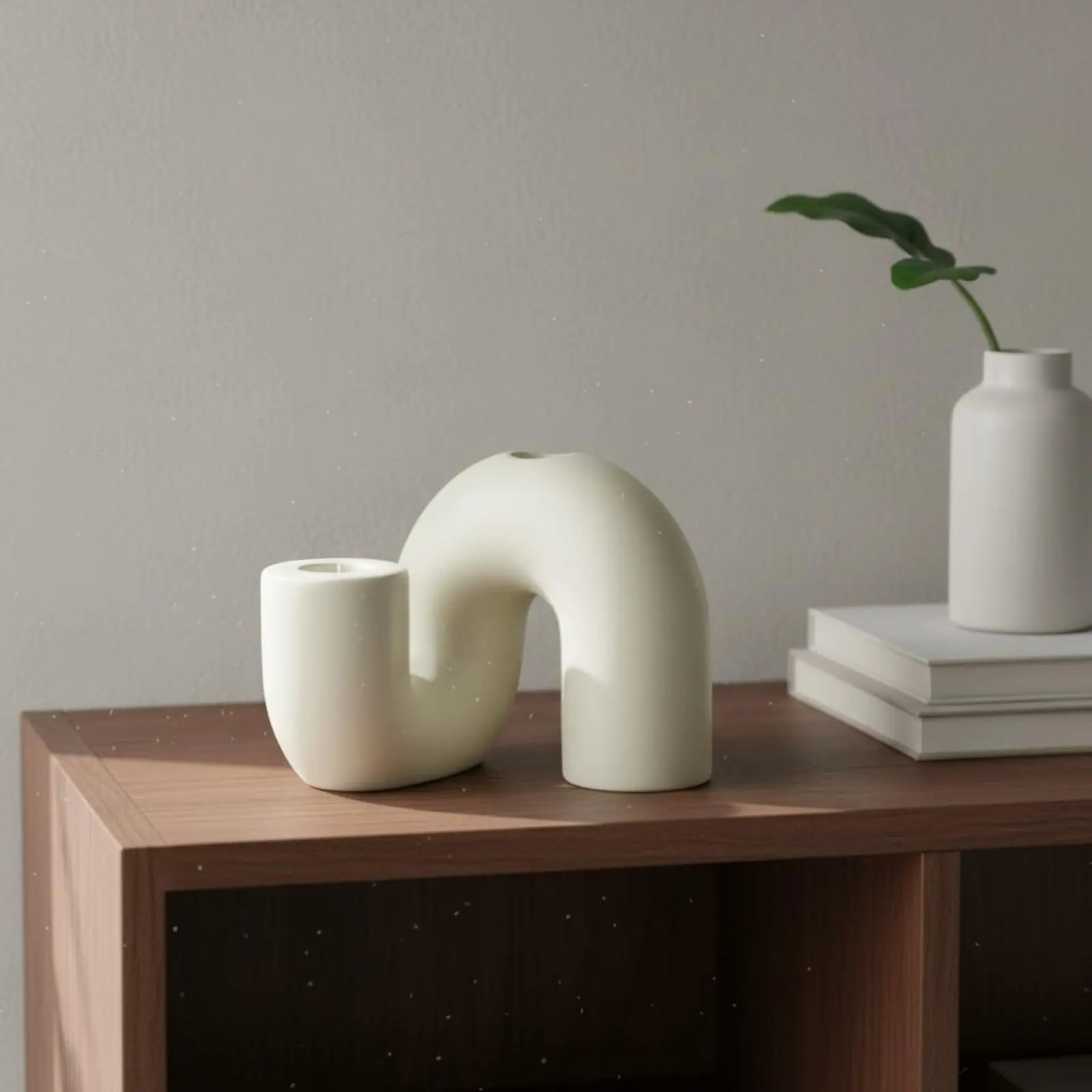 Wavy Ceramic Candle Holder Matte Finish Curved Candlestick House Decoration Nordic Design for Shelf view 6
