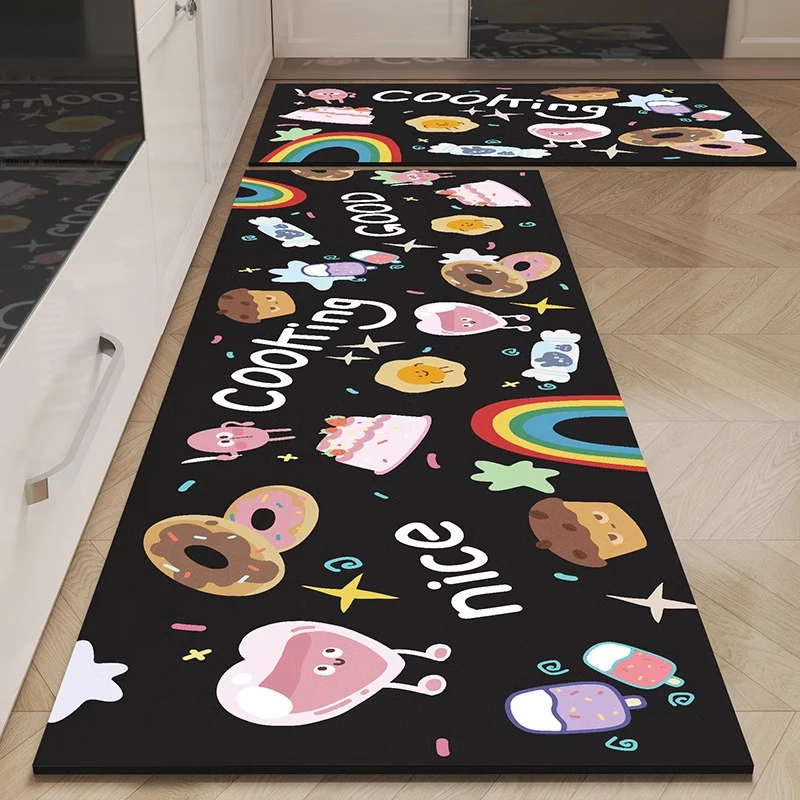 

Cute Kitchen Floor Mats Waterproof Kitchen Rug For Living Room Anti-Slip Long Area Rugs Hallway Entrance Doormat Washable